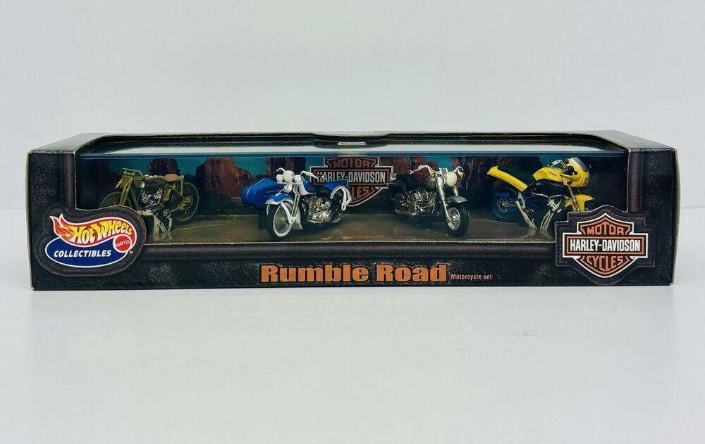 Hot Wheels Rumble Road Harley Davidson Motorcycle Set Manufacturers Series 3 NIB